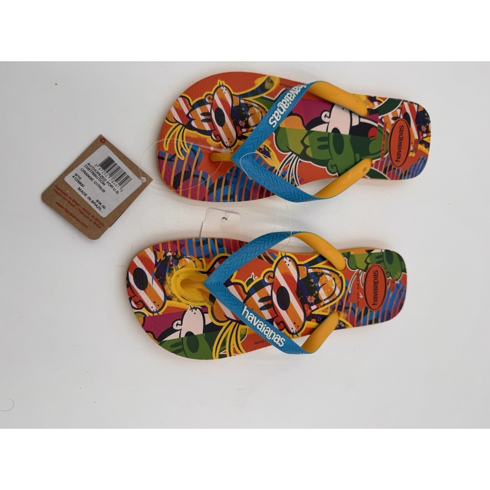 Havaianas Disney Goofy Flip Flops Orange Citrus Graphic Size 9/10 Mens Summer